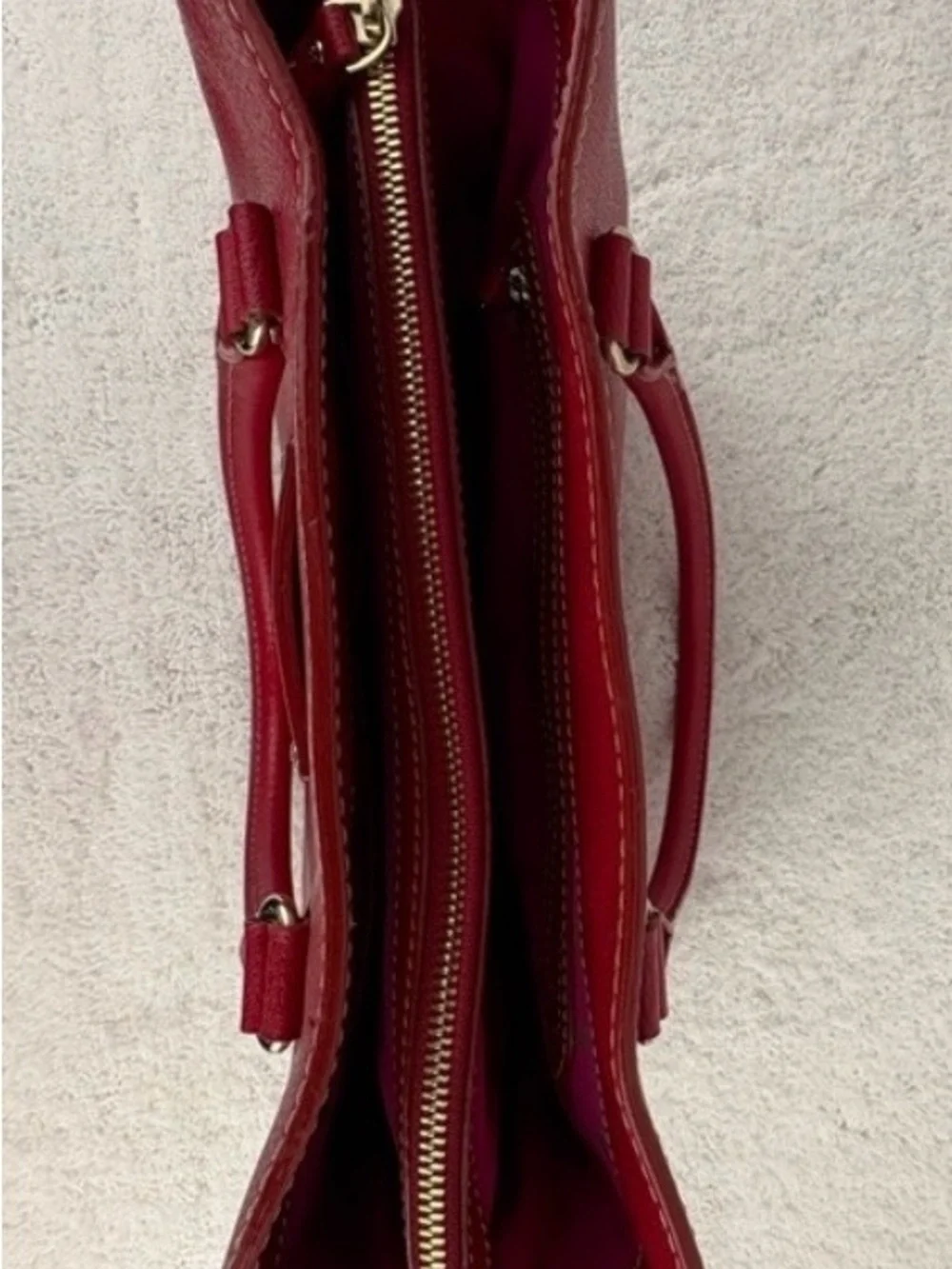 kate spade Red Pebbled Leather Structured Tote with Gold Accents